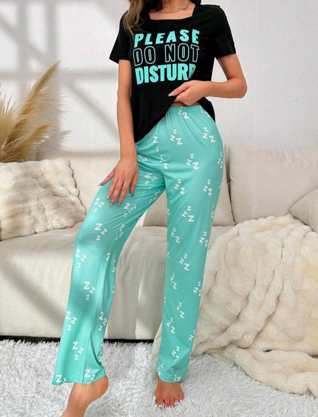 Slogan Graphic Tee & Pants PJ Set