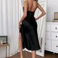 Satin Lace Insert Bow & Split Side Slip Night Dress