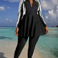 Plus Size Color Block Long Sleeve Summer Burkini Swimwear