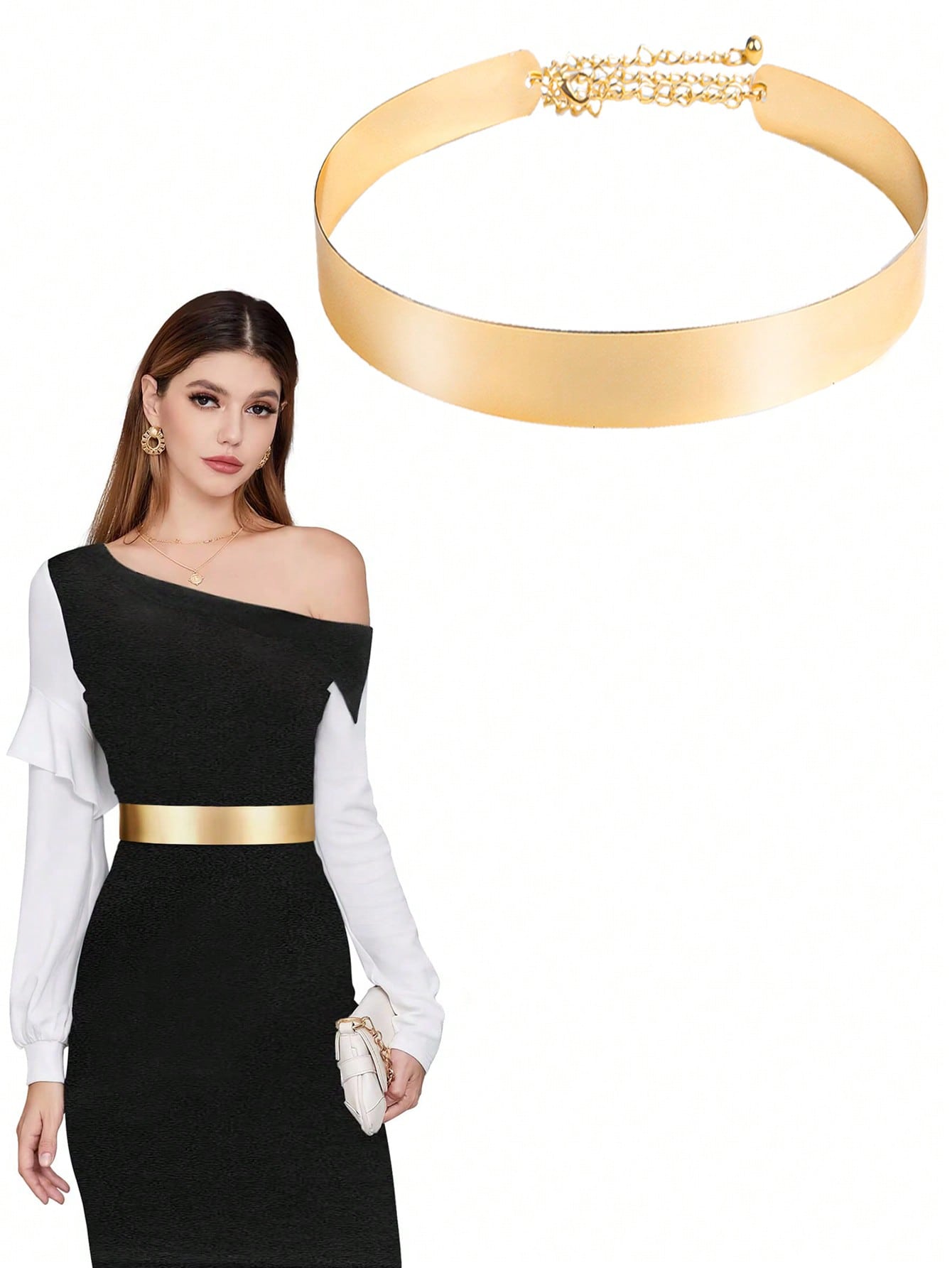 Metal Sleek Mirror Plate Waistband Belt