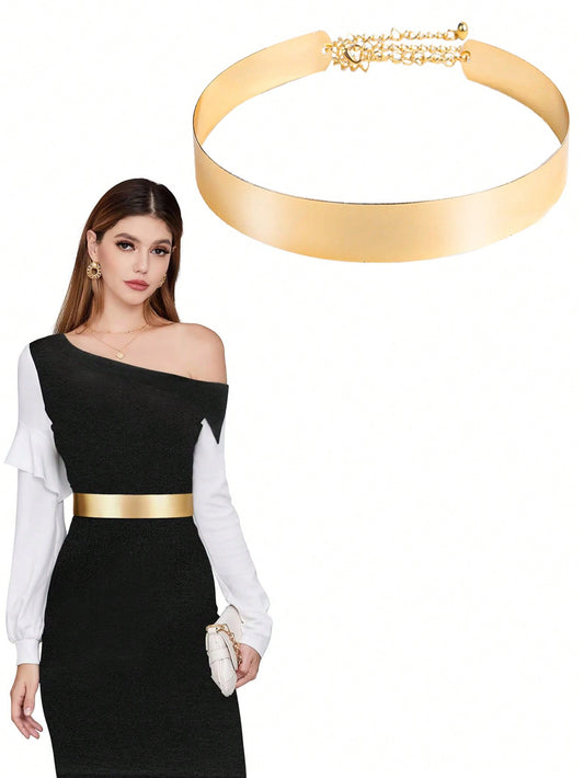 Metal Sleek Mirror Plate Waistband Belt