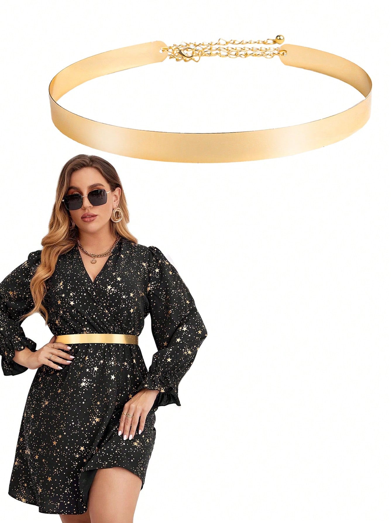 Metal Sleek Mirror Plate Waistband Belt