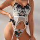 Color Block Lace Mesh Hollow Out Sexy Lingerie Set