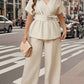Plus V-Neck Cardigan with Belt & High-Waisted Straight-Leg Flare Pants Set