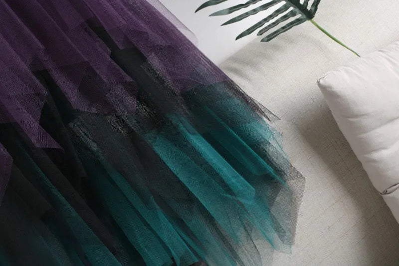 Fashion Women Solid Tutu Tulle Skirt Elastic Waist Mesh Skirt