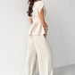 V-Neck Cardigan with Belt & High-Waisted Straight-Leg Flare Pants Set