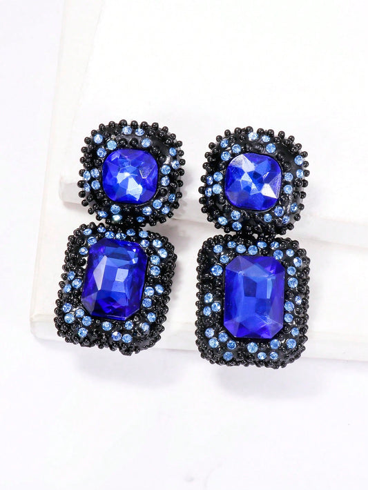 Vintage Geometric Crystal Dangle Earrings