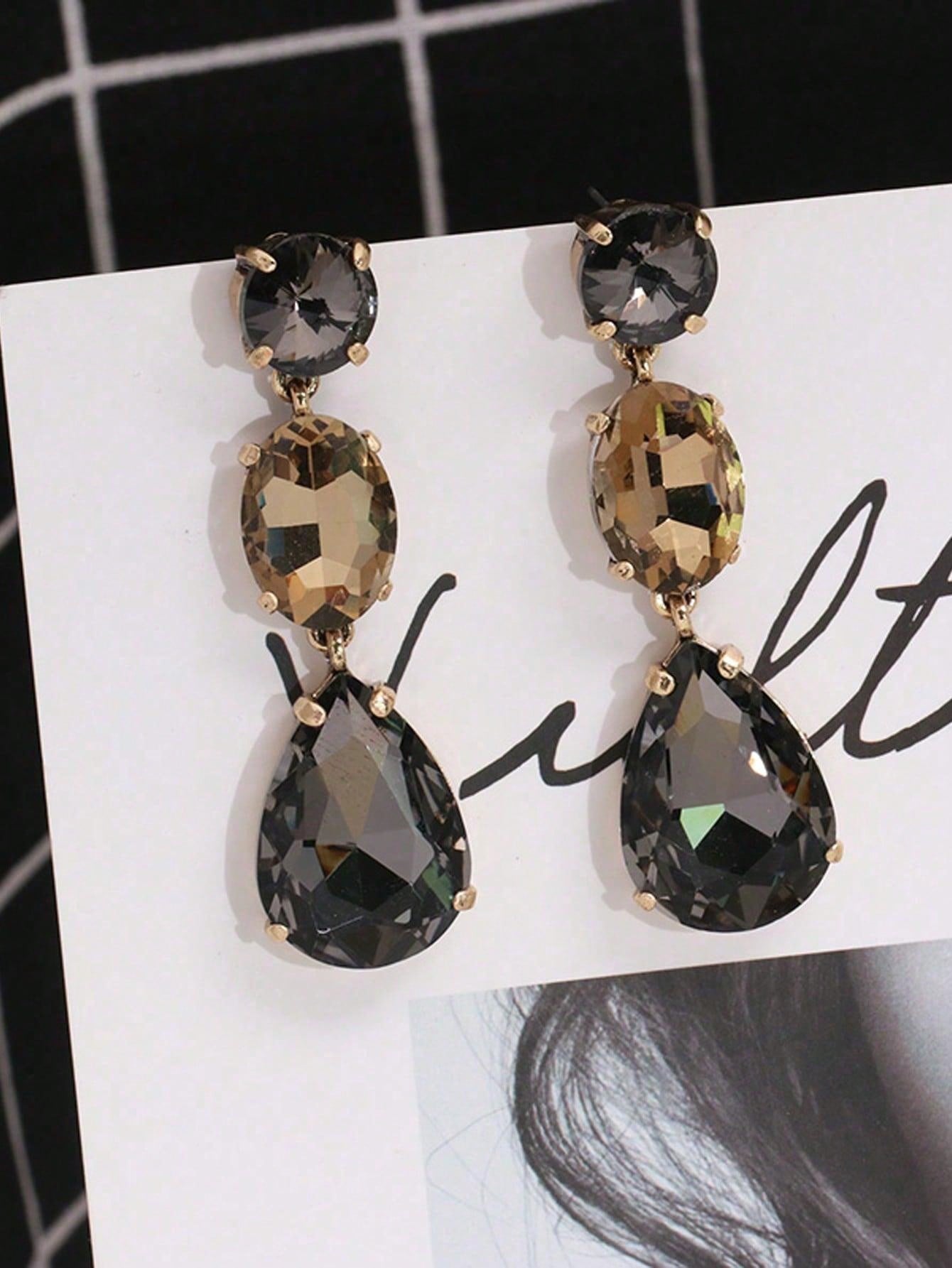Elegant Rhinestone Water Drop Shaped Dangle Earrings