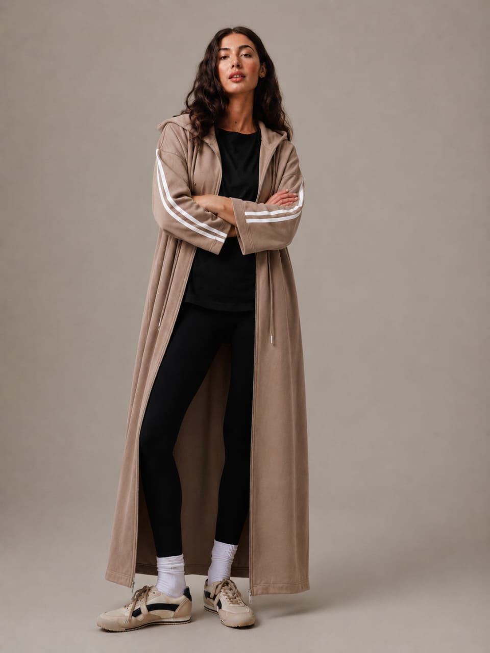 Athleisure Modest Zip up Pockets Hooded Sport Abaya Coat