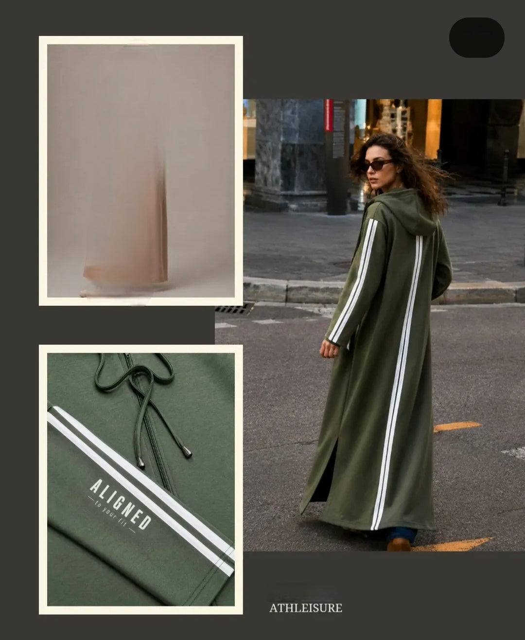 Athleisure Modest Zip up Pockets Hooded Sport Abaya Coat