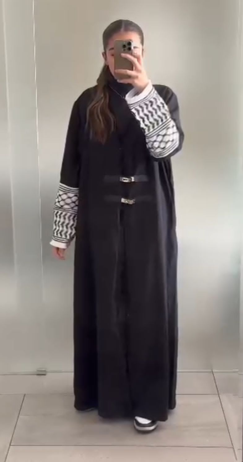 Her-Spo Kuffiya Embroidered Pocket Kimono Abaya