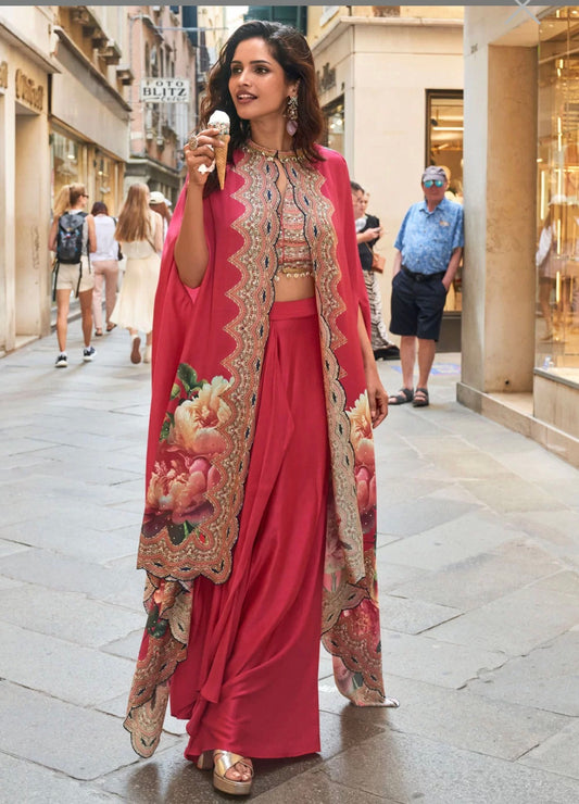 Pink Ethnic  Crepe Silk Salwar Suit