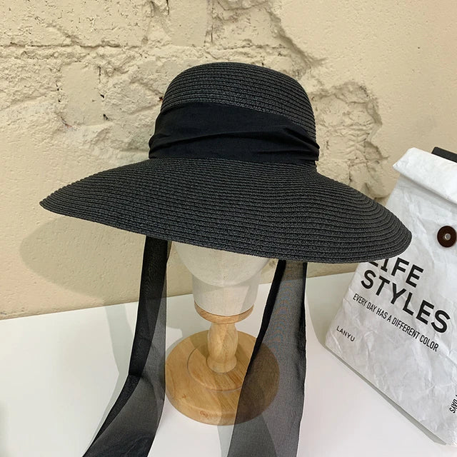 Elegant Sun Straw Hat with Wide Brim 14cm