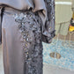 Elegant Sequin + 3D Flower Batwing Sleeve Top And Skirt 2-Piece Set