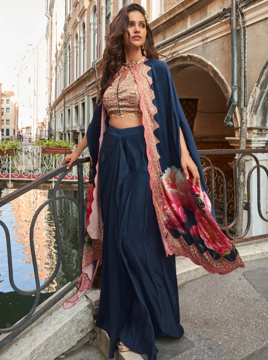 Ethnic Blue Crepe Silk Salwar Suit