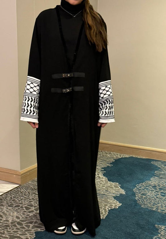 Her-Spo Kuffiya Embroidered Pocket Kimono Abaya