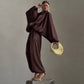 Casua Light Chocolate Brown Loose Coat Pants Set