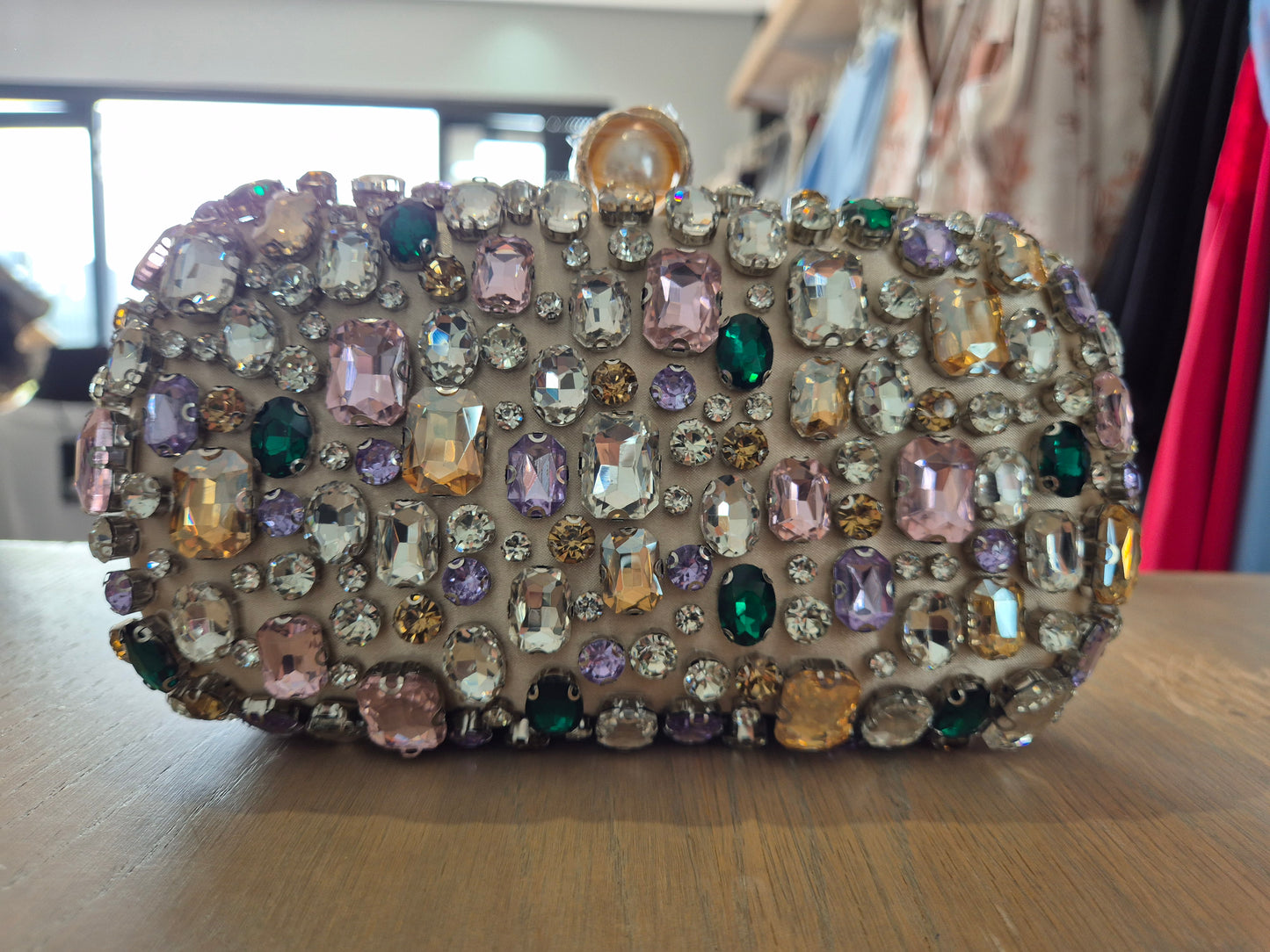 Glittering Golden Color Rhinestone Decorated Evening Clutch Bag