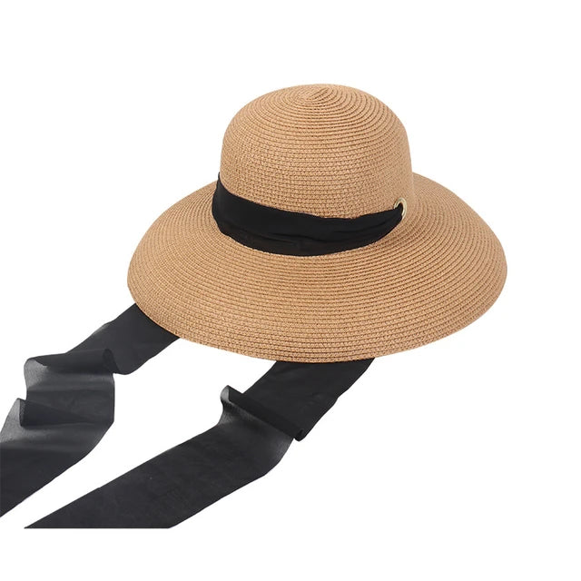 Elegant Sun Straw Hat with Wide Brim 14cm