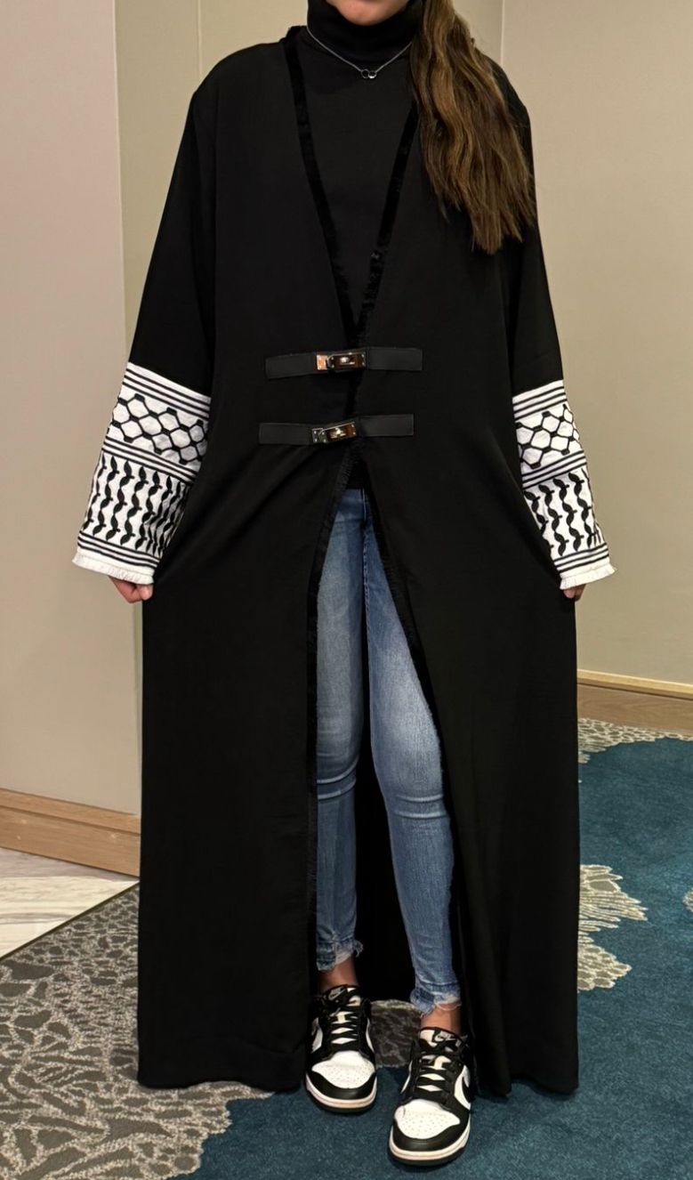 Her-Spo Kuffiya Embroidered Pocket Kimono Abaya