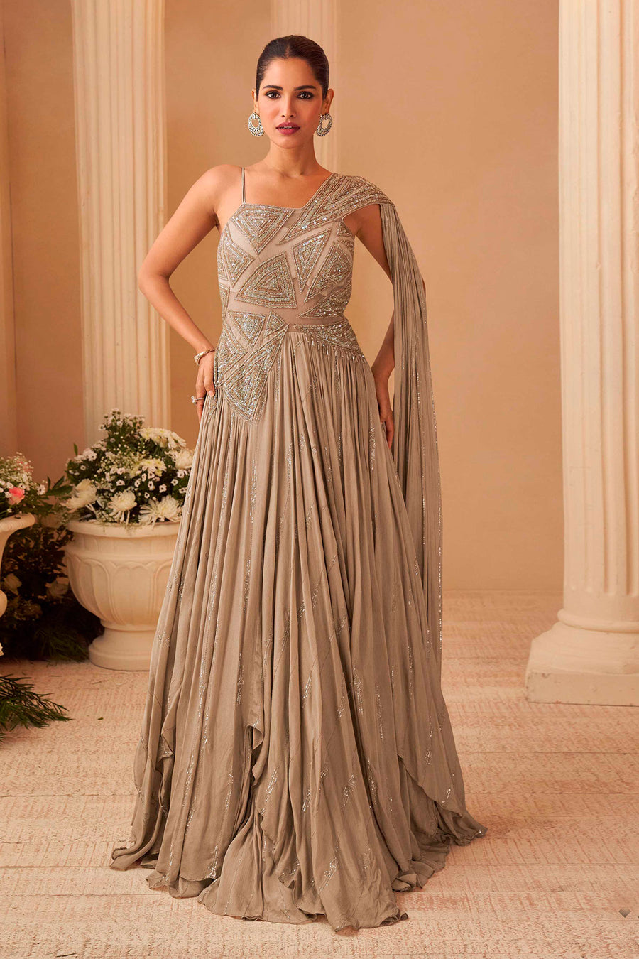 Designer Gown with Sequin Embroidery Evening Dress