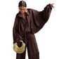 Casua Light Chocolate Brown Loose Coat Pants Set