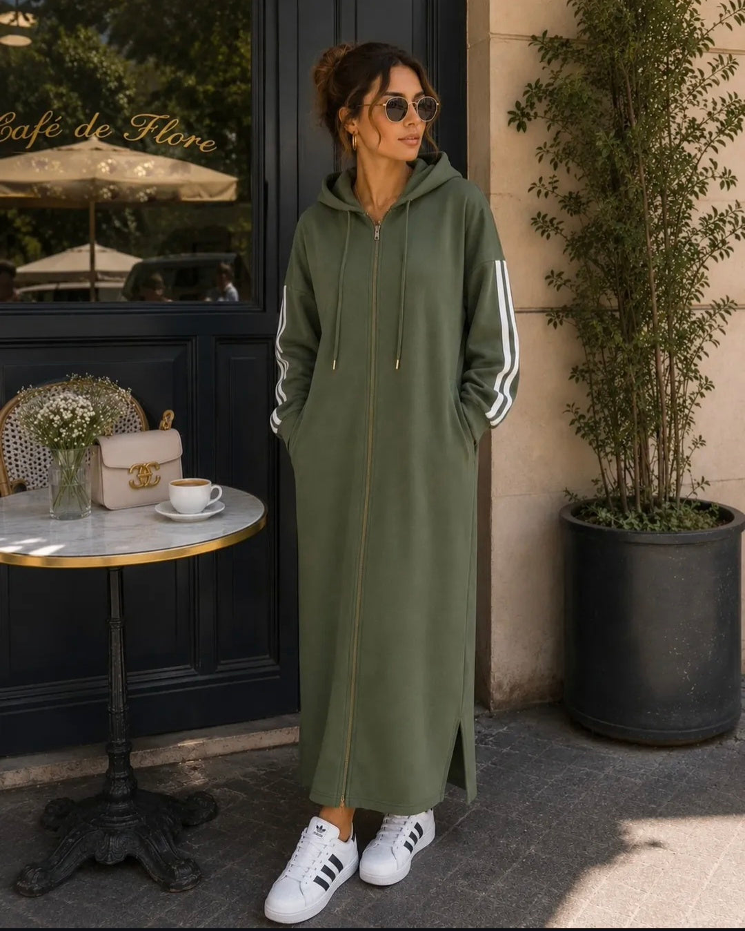 Athleisure Modest Zip up Pockets Hooded Sport Abaya Coat