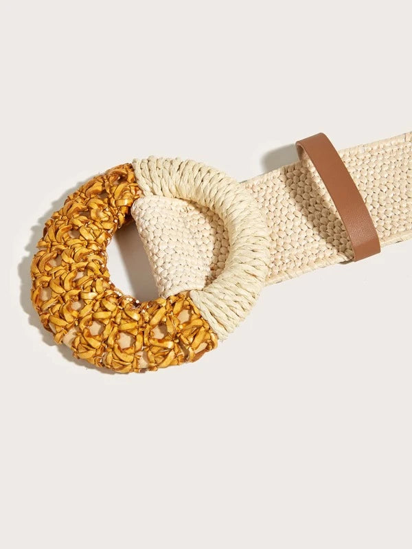 Round Buckle Straw Belt