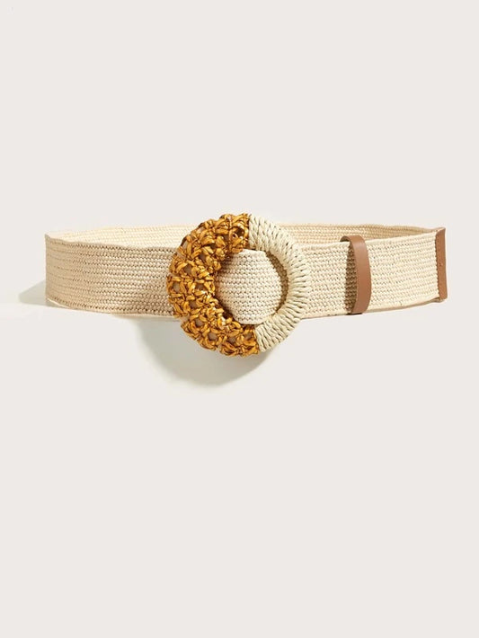 Round Buckle Straw Belt