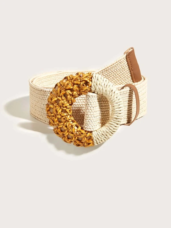 Round Buckle Straw Belt