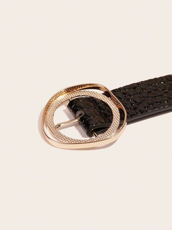 New Irregular Round Buckle Alligator Pattern Sweet Women PU Buckle Belt