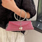 Rhinestone & Pearl Decor Flap Square Bag Top Ring Handle Bag