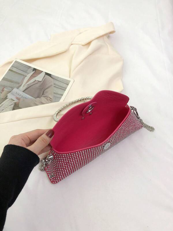 Rhinestone & Pearl Decor Flap Square Bag Top Ring Handle Bag