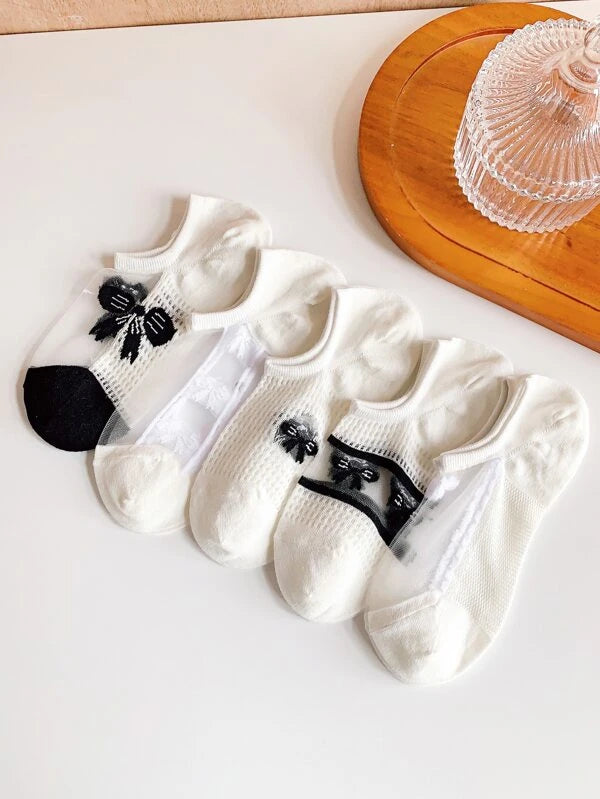 5pairs Bow Decor Invisible Socks