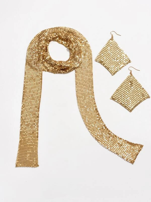 Sequin Decor Necklace & Drop Earrings