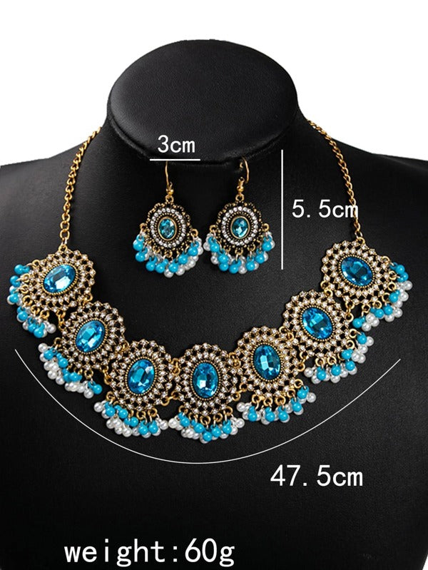 Zinc Alloy Rhinestone & Faux Pearl Decor Jewelry Set