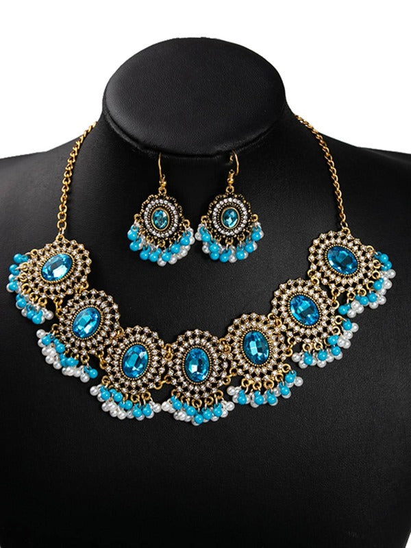 Zinc Alloy Rhinestone & Faux Pearl Decor Jewelry Set