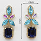 Geometric Square Earrings With Colorful Rhinestones & Blue Flowers