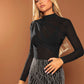 Mock Neck Ruched Mesh Top Without Bra