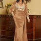 Plus Contrast Sequin Draped Side Mermaid Hem Formal Dress