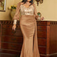 Plus Contrast Sequin Draped Side Mermaid Hem Formal Dress