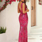 Plunging Neck Mermaid Hem Sequin Formal Dress