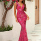 Plunging Neck Mermaid Hem Sequin Formal Dress