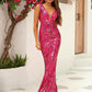 Plunging Neck Mermaid Hem Sequin Formal Dress