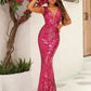 Plunging Neck Mermaid Hem Sequin Formal Dress