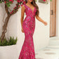 Plunging Neck Mermaid Hem Sequin Formal Dress