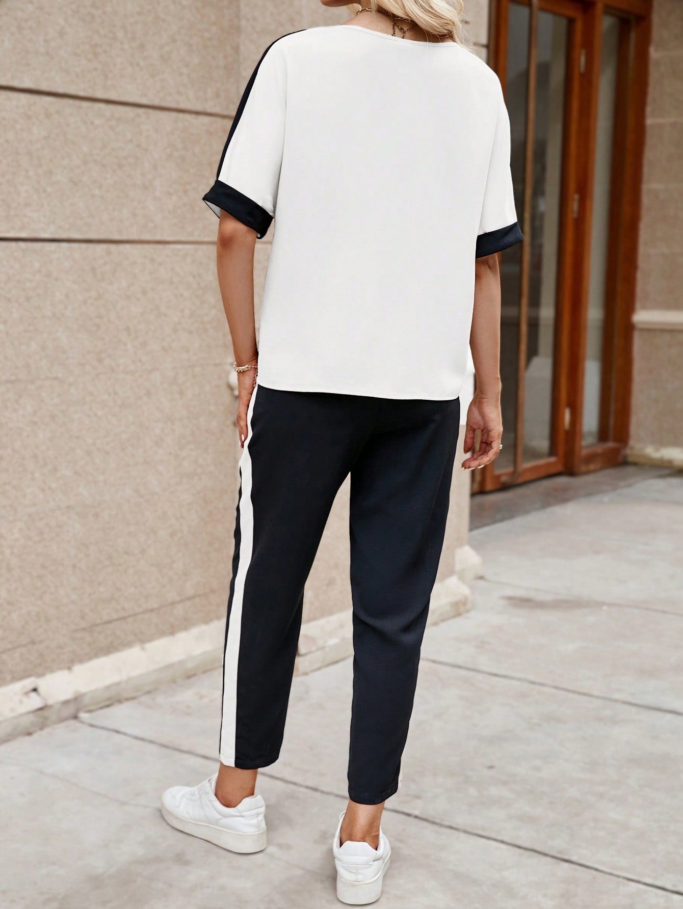 Contrast Trim Batwing Sleeve Tee & Pants