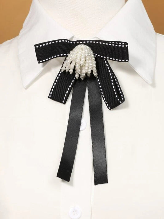 Faux Pearl Decor Bow Tie