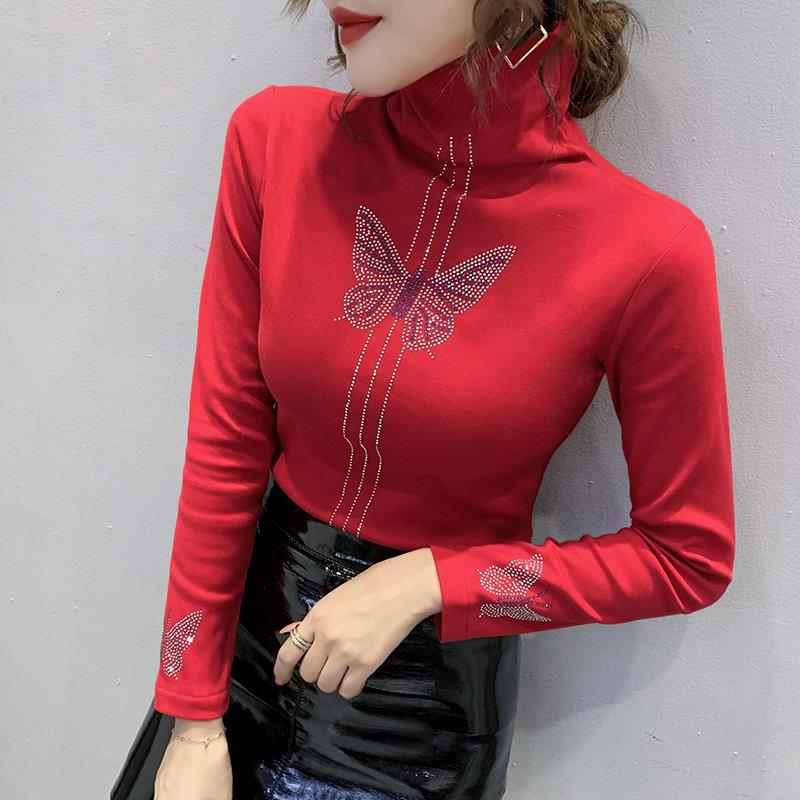 Women's slim fit hot diamond versatile long-sleeved t-shirt