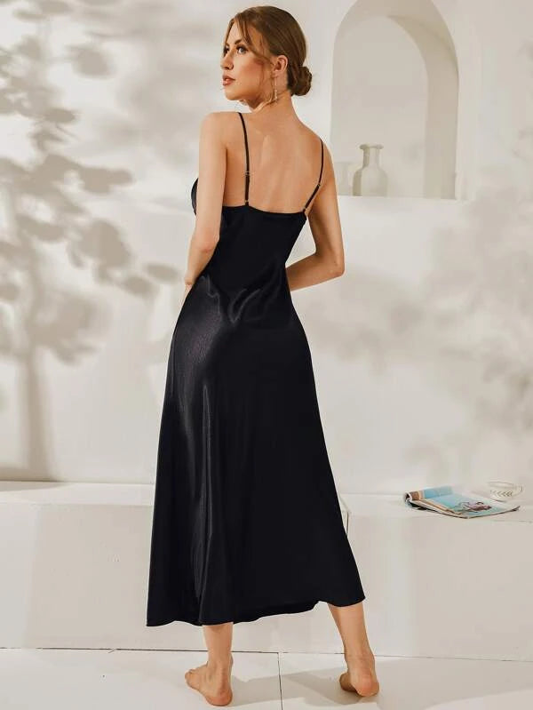 Contrast Lace Satin Night Dress